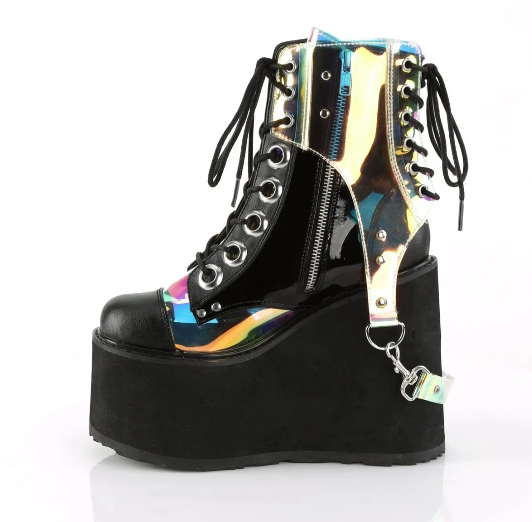Platform Boots with Holographic Iridescent Detail. Size 11 - photo 3