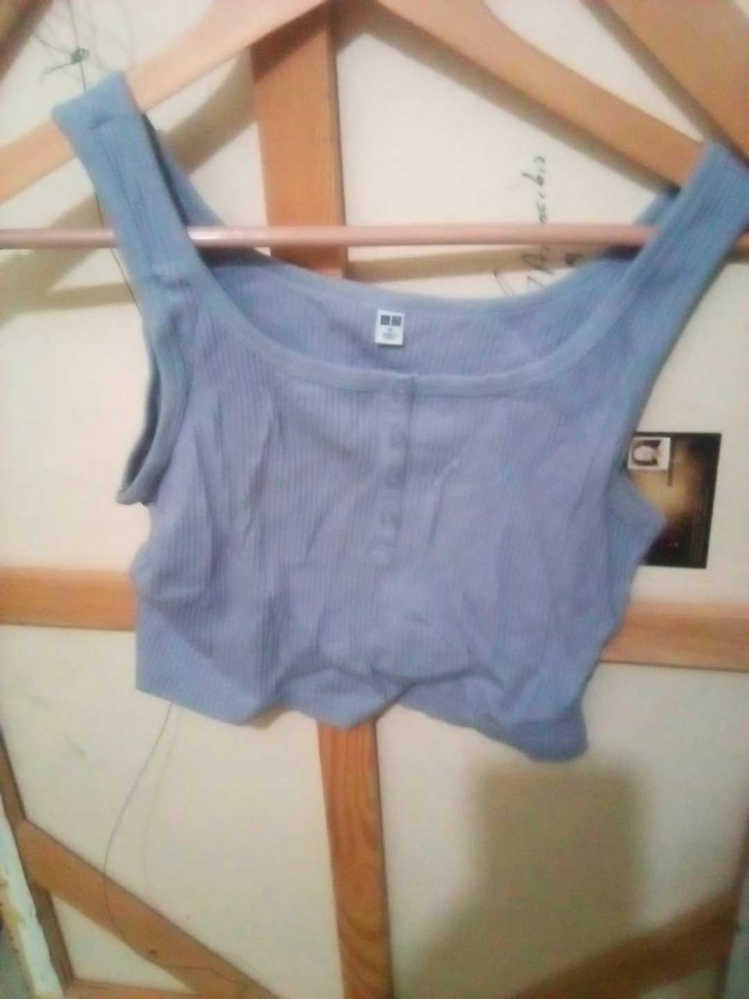 Uniqlo Ribbed Button-Up Crop Tank Top - Blue - Size M - photo 2
