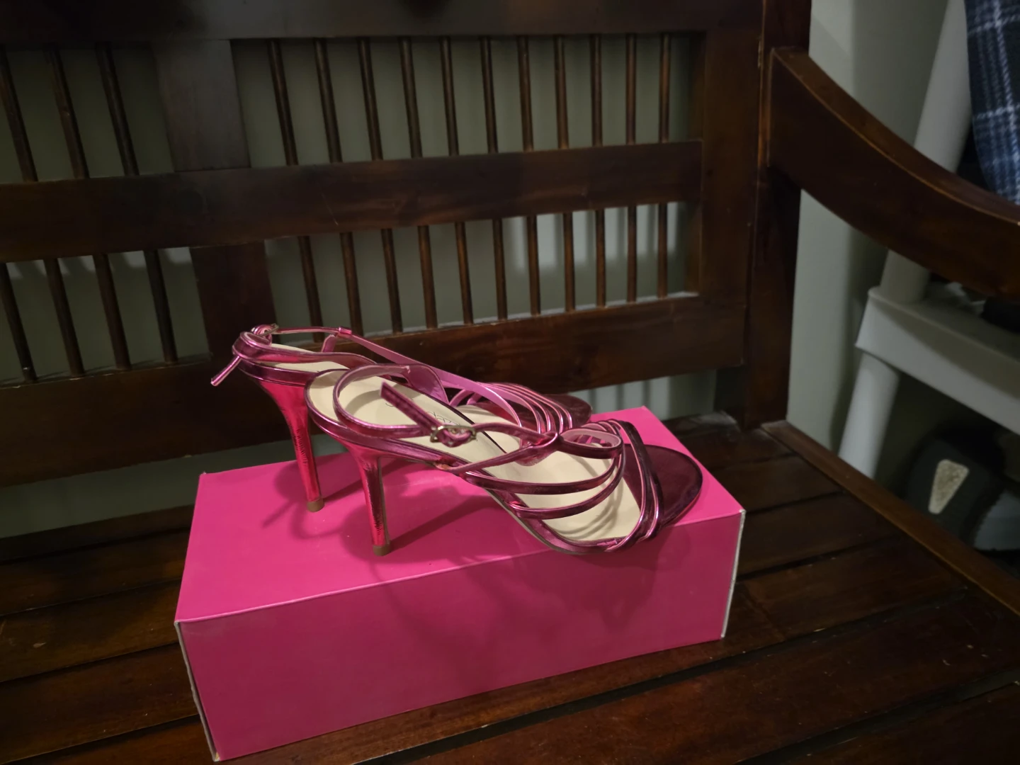 Women's Pink Metallic Strappy Stiletto Heels - photo 2