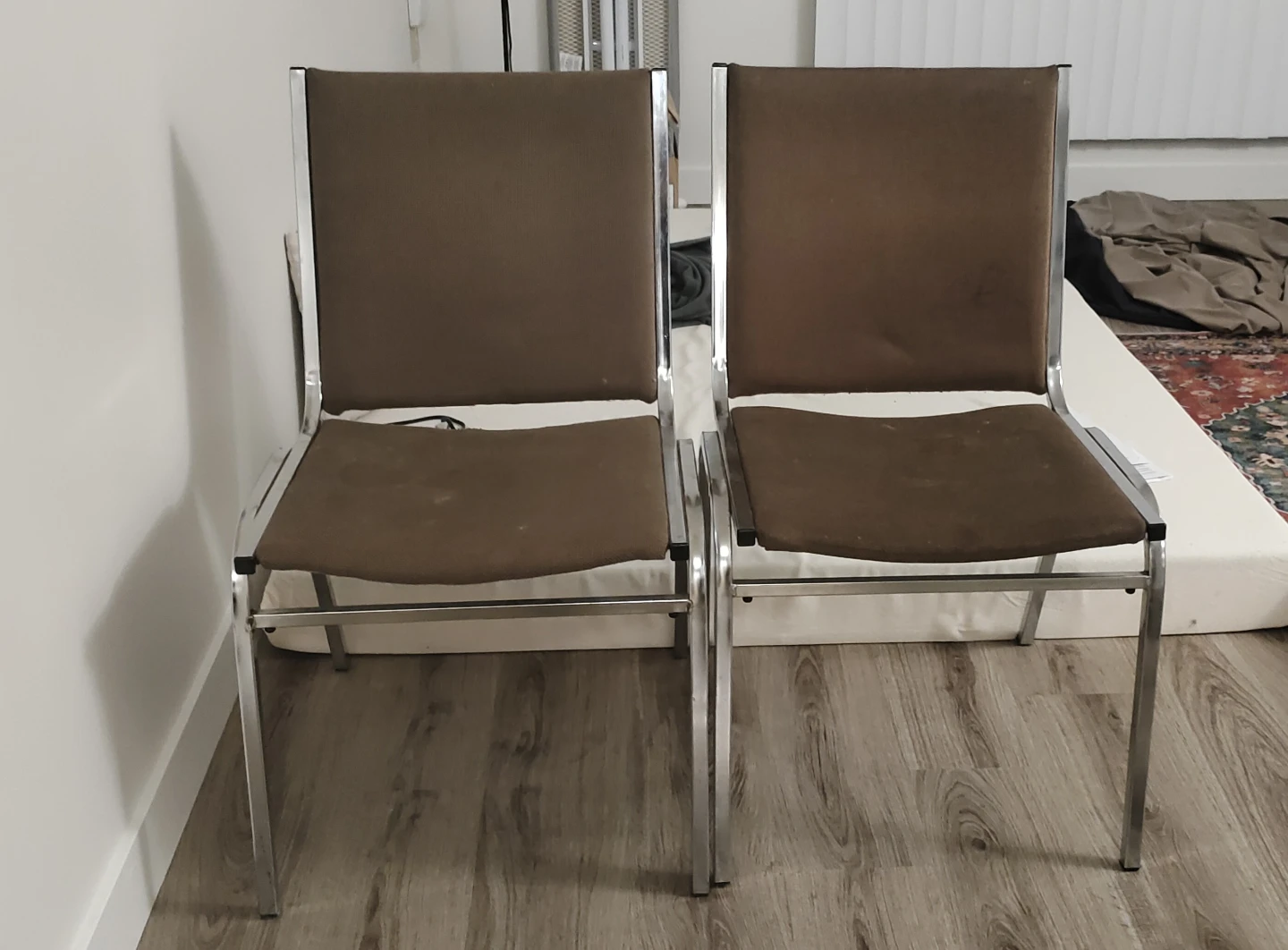 Set of 2 Brown Upholstered Metal Chairs