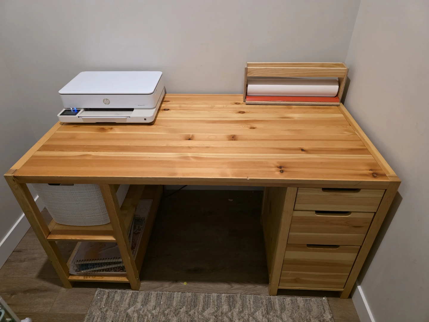 Wooden Desk with Drawers and Shelves