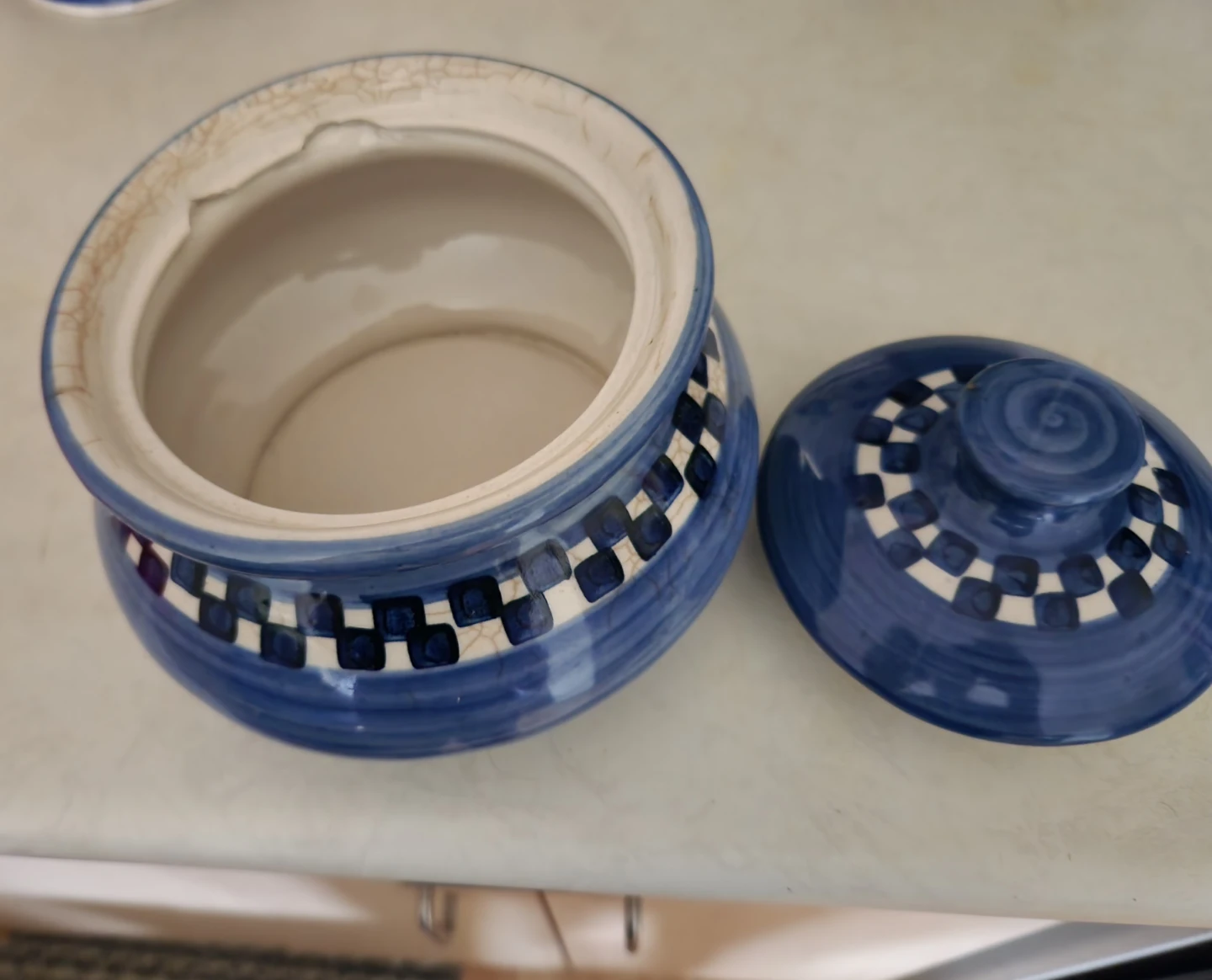 Blue Ceramic Storage Jar with Lid - photo 2