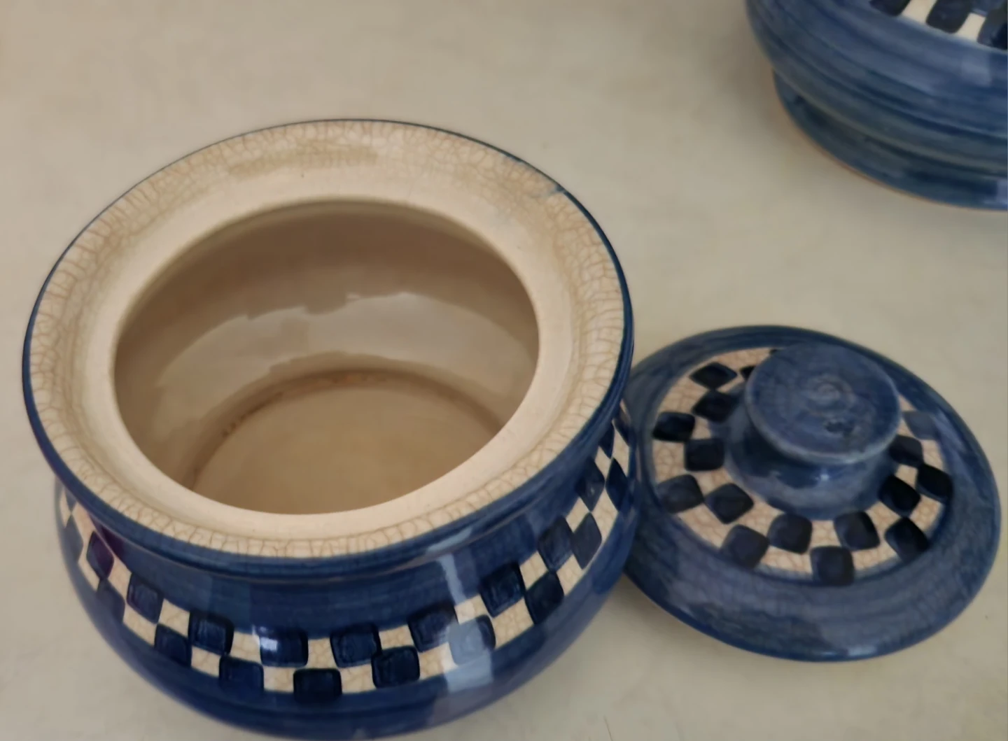 Blue Ceramic Storage Jar with Lid - photo 3