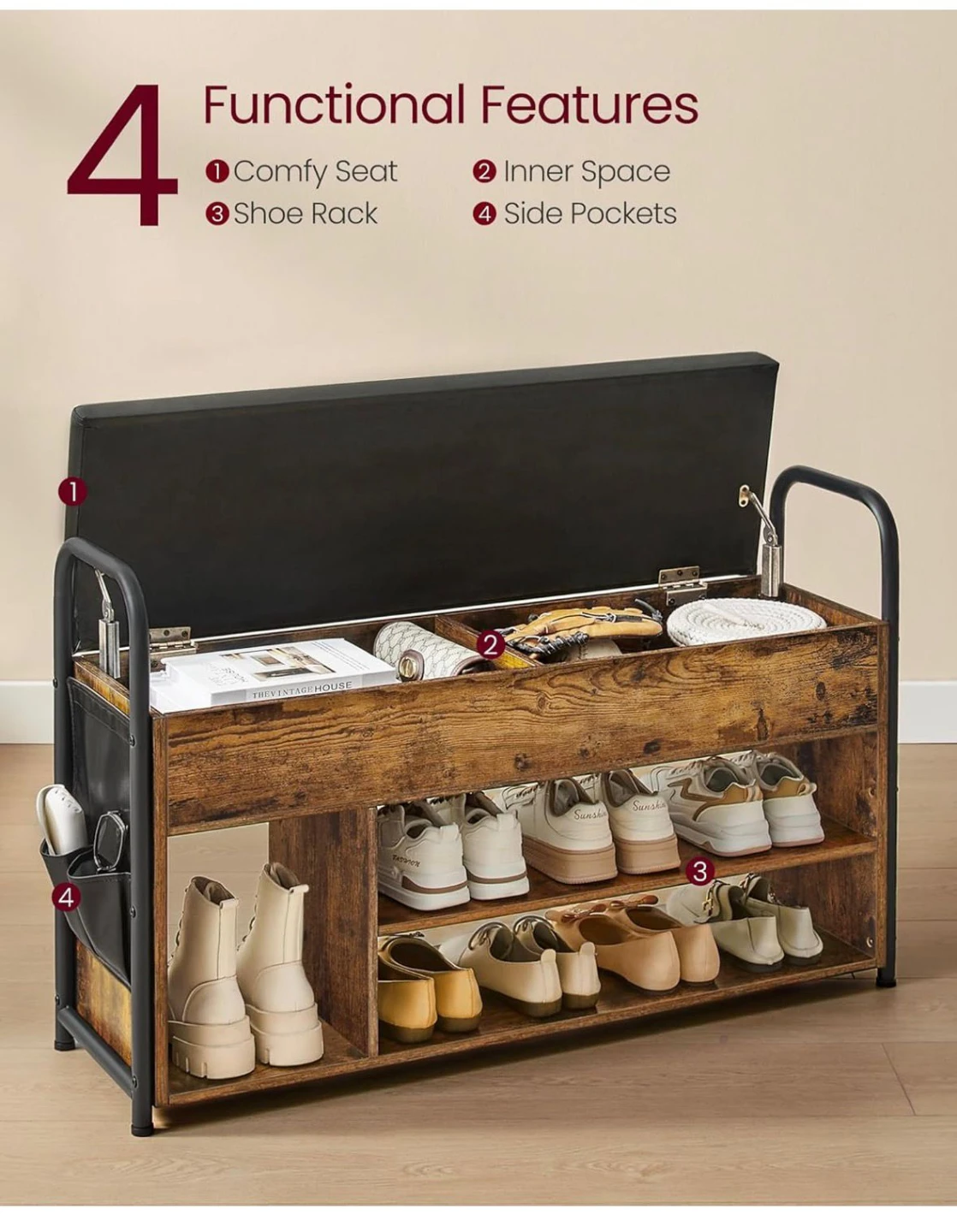 VASAGLE Shoe Bench with Storage - photo 4