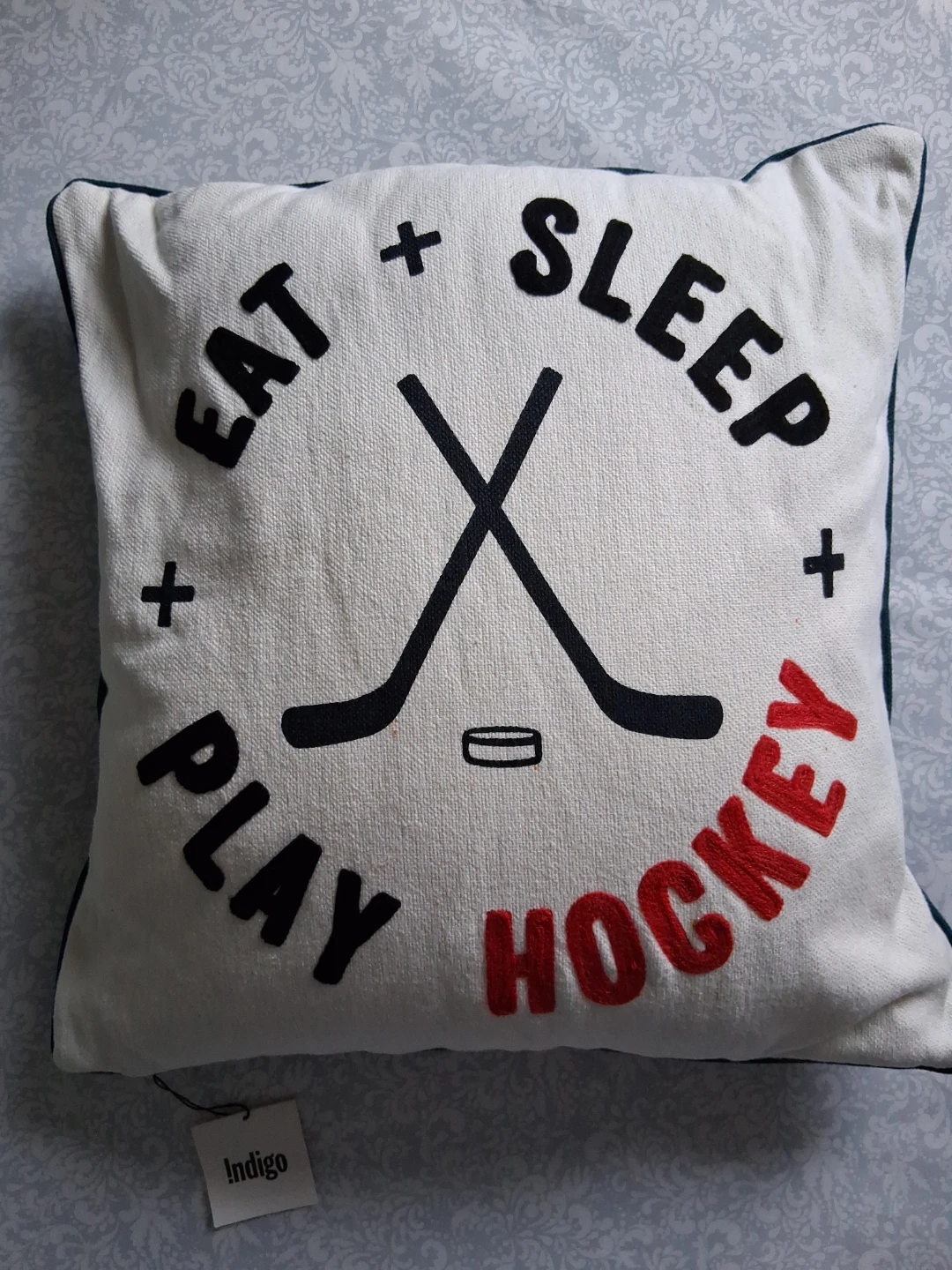 Indigo "Eat Sleep Play Hockey" Accent Pillow - photo 2