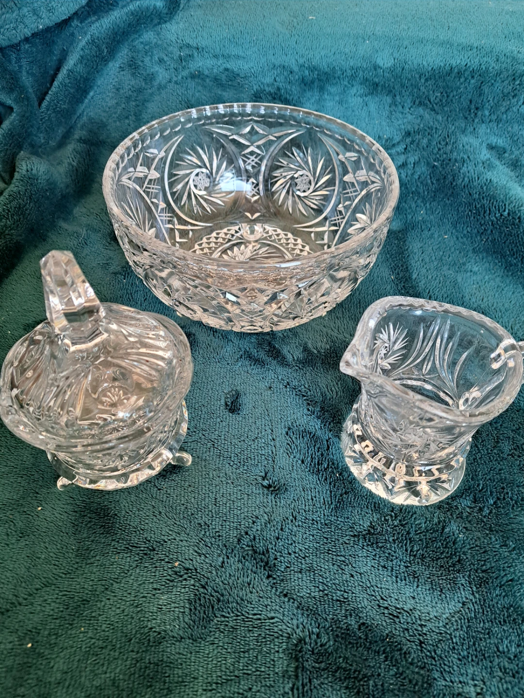 Crystal Sugar Bowl, Creamer, and Footed Bowl Set