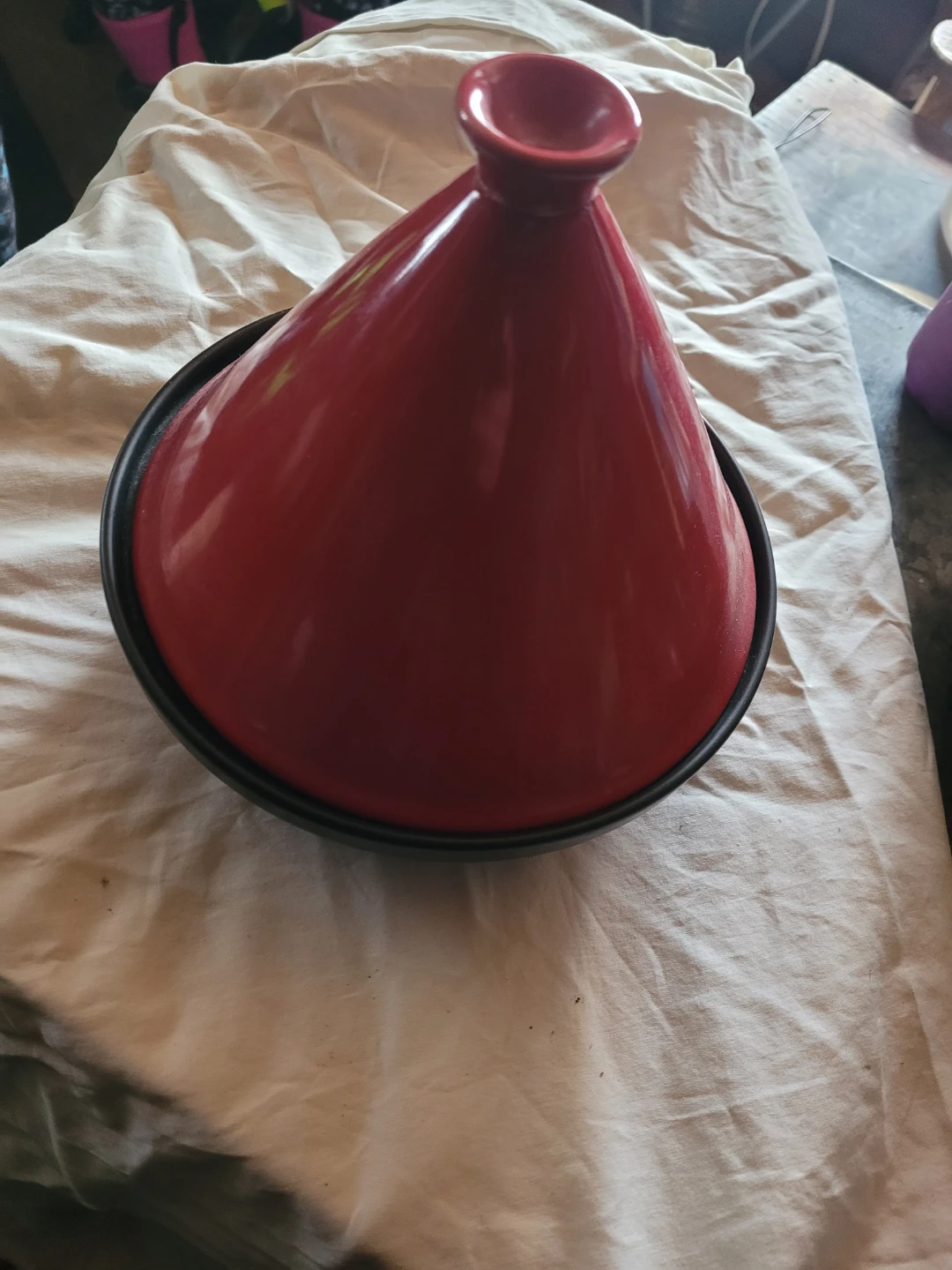 Le Crueset Red and Black Tagine Pot