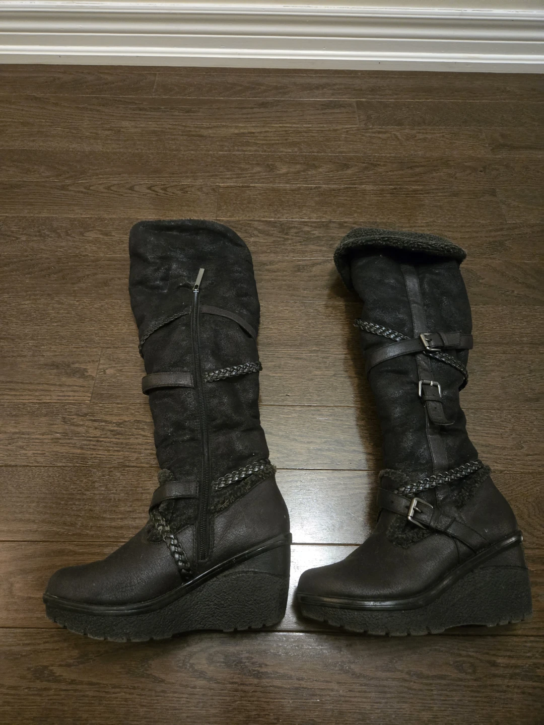 Black Knee High Wedge Boots - photo 3