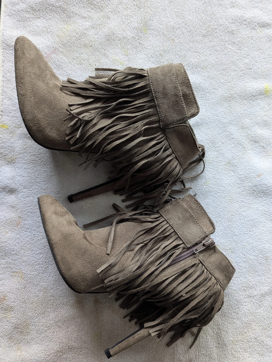Women's Taupe Suede Fringe Ankle Boots - Size 7 - photo 2
