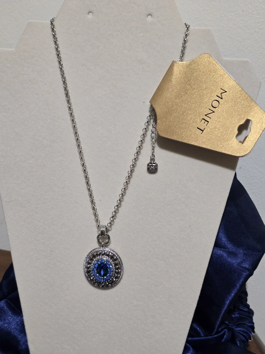 Monet Silver Tone Blue Crystal Pendant Necklace - photo 4