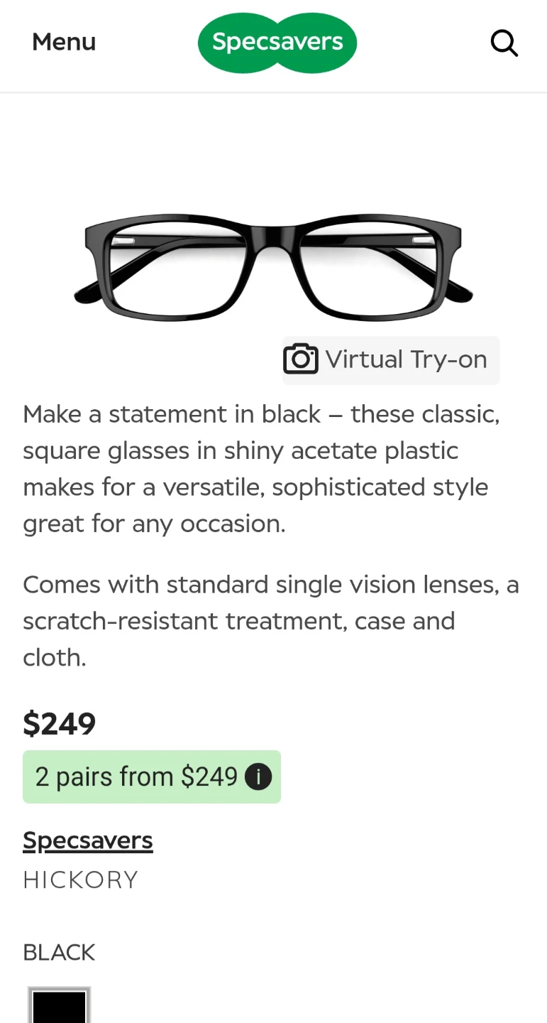 New Specsavers Hickory Glasses Frame- Black - photo 4
