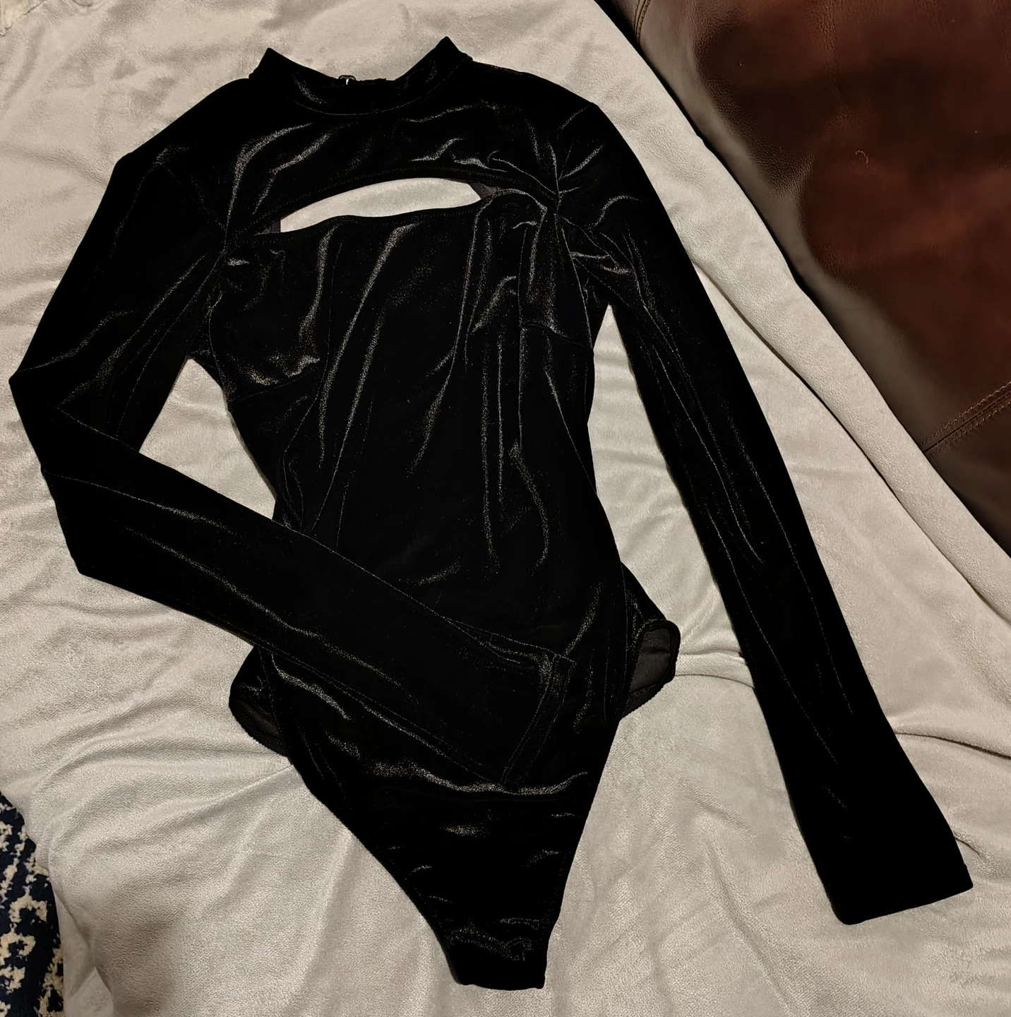 La Senza Black Velvet Cut-out Bodysuit - Size S