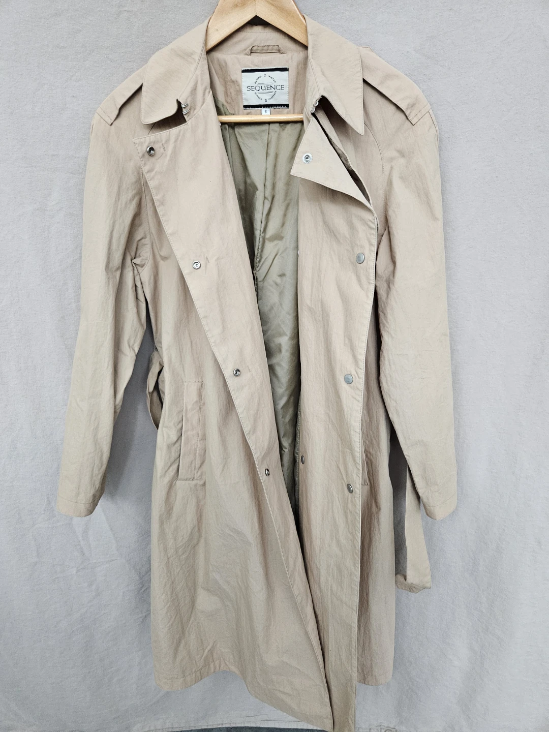 SEQUENCE Beige Trench Coat Size 8 - photo 4