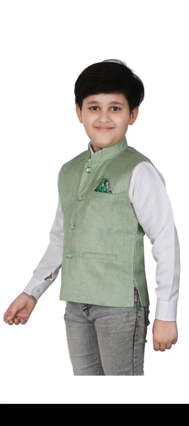 Boys Green Linen-Look Nehru Jacket - photo 3