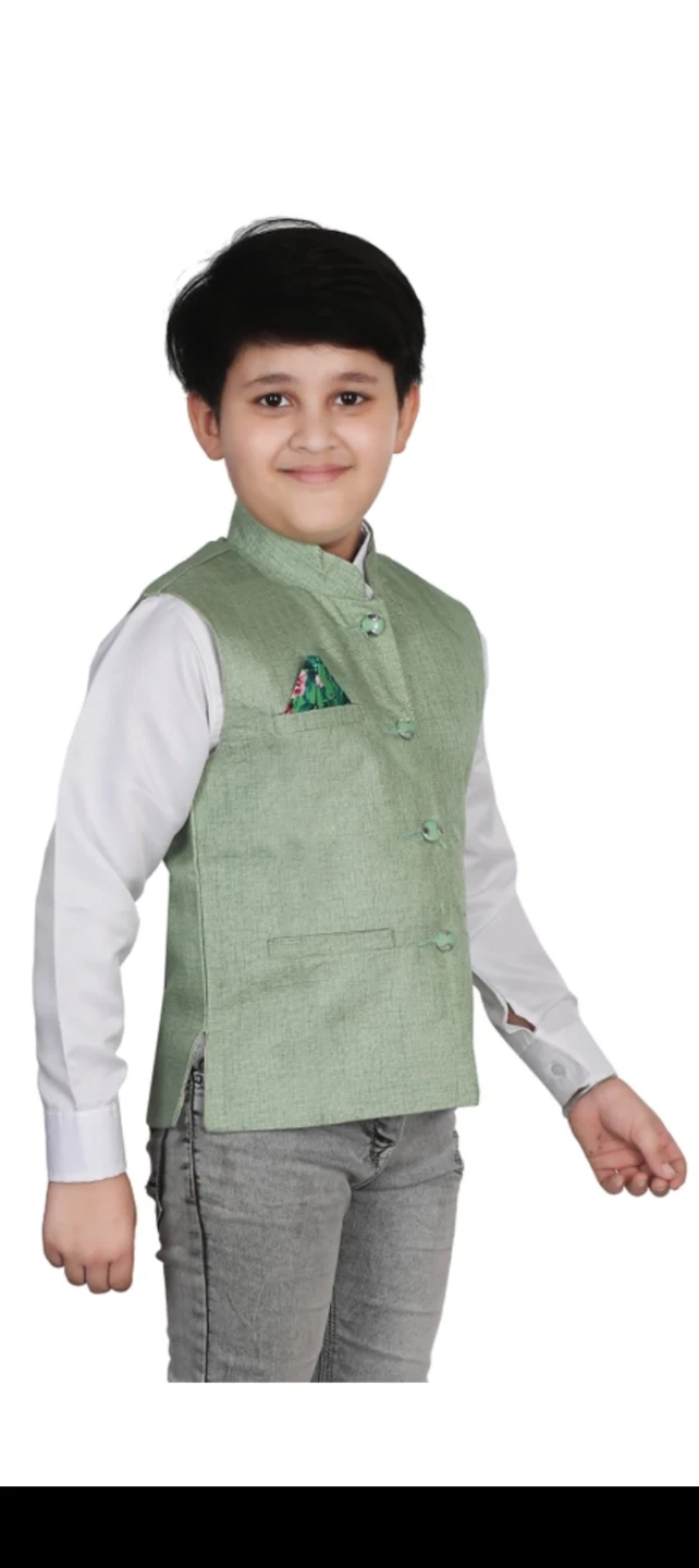 Boys Green Linen-Look Nehru Jacket - photo 4