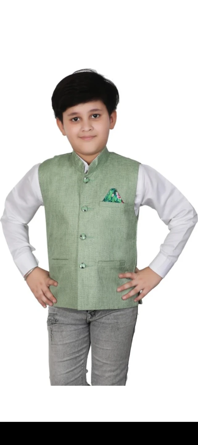 Boys Green Linen-Look Nehru Jacket - photo 5