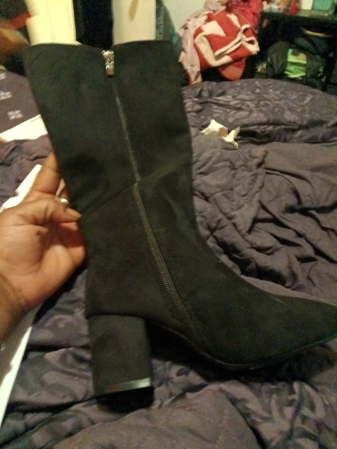 Black Suede Block Heel Boots