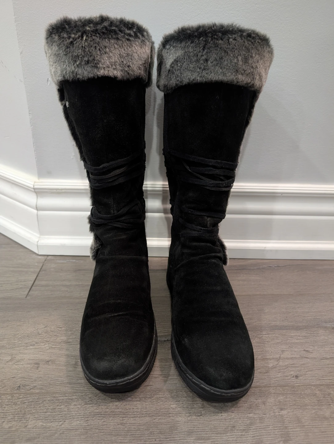 VGUC - Women's Black Suede Leather Winter Boots Size 7.5 - photo 2