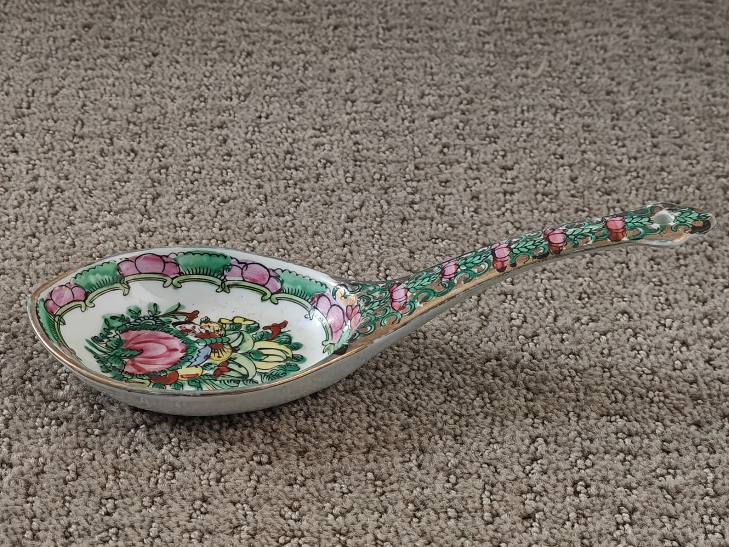 Large Vintage Chinese Rose Canton Porcelain Serving Spoon - 8" - photo 4