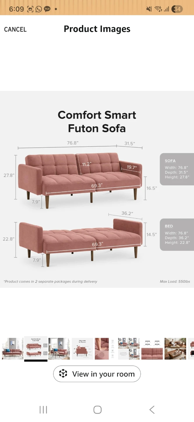 Comfort Smart Futon Sofa - Dusty Rose - photo 2
