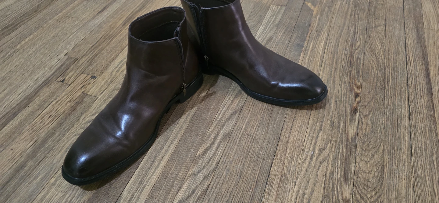 Brown Faux Leather Ankle Boots with Side Zippers - photo 2