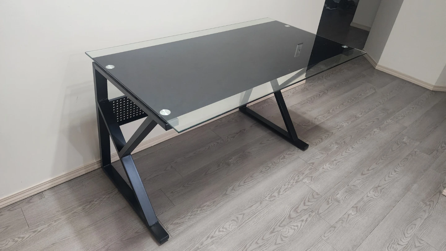 Glass Top Desk with Black Metal Frame
