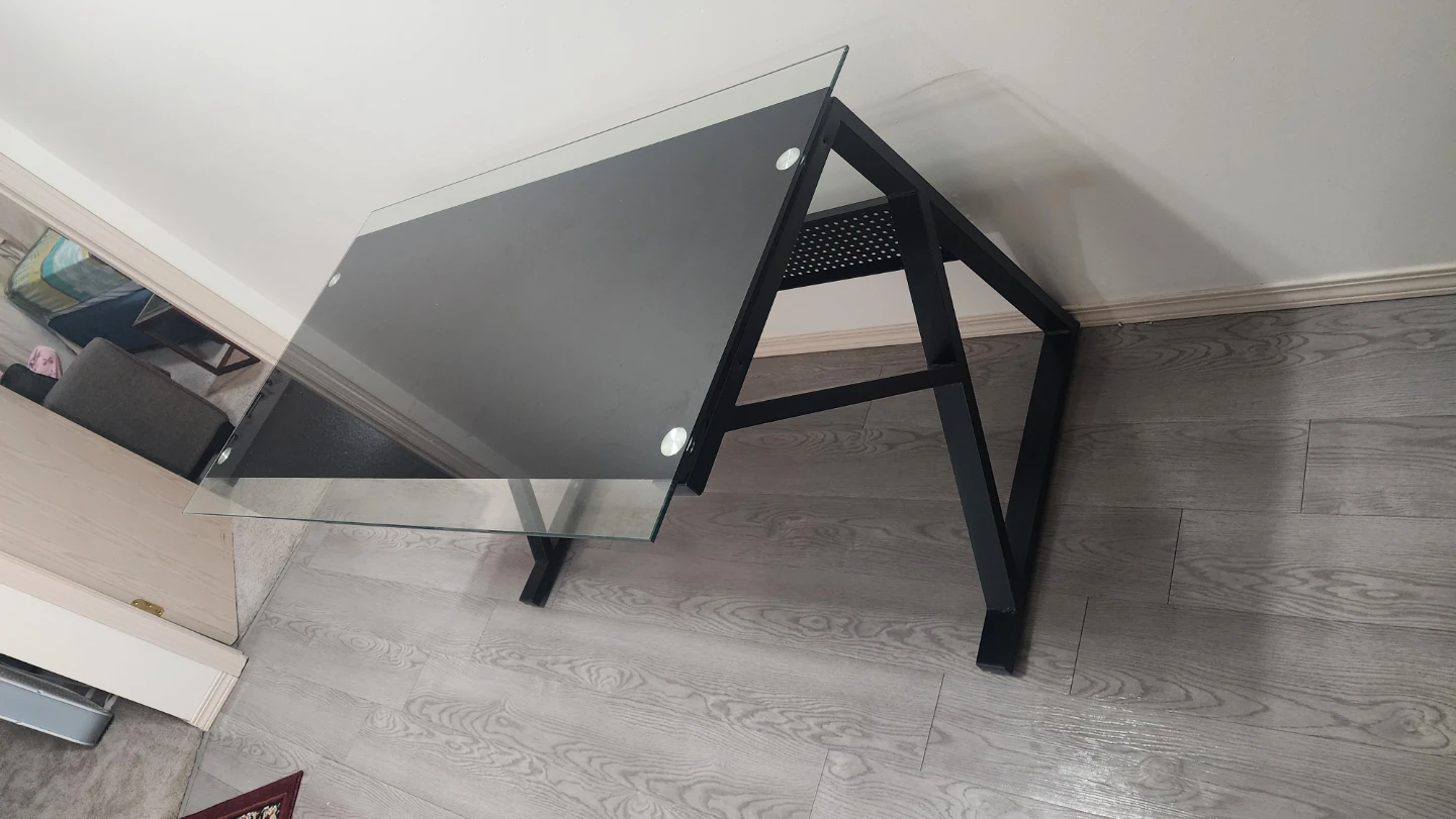 Glass Top Desk with Black Metal Frame - photo 2