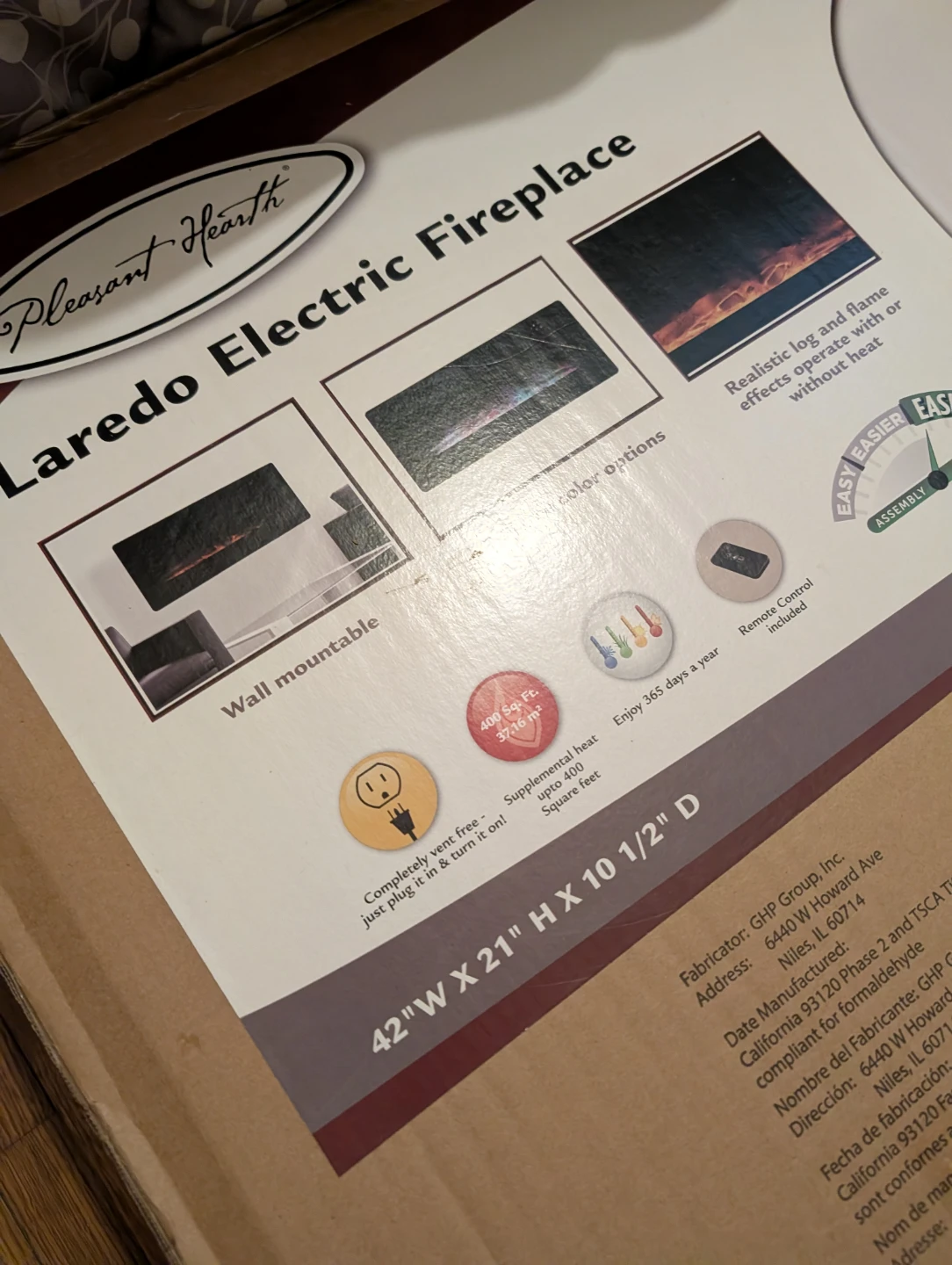 🏆 Pleasant Hearth Laredo Electric Fireplace, brand new in box - photo 3