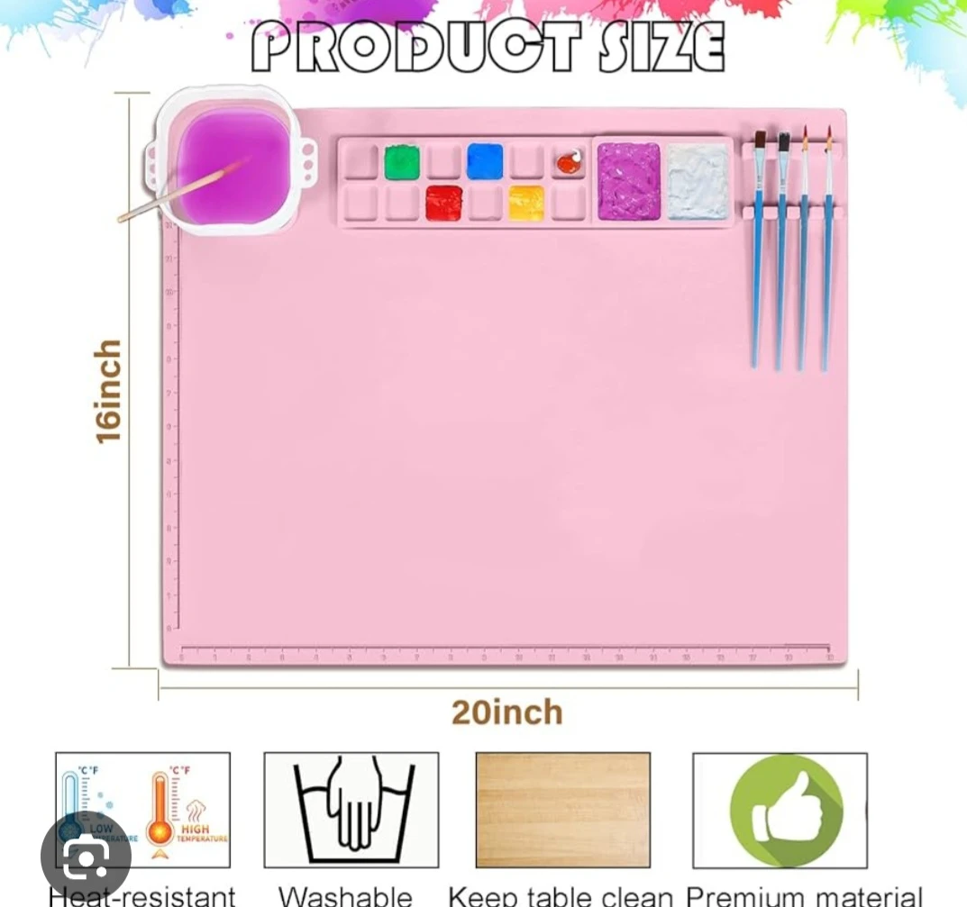 20x16 Inch Silicone Painting Mat with Water Cup, Each w