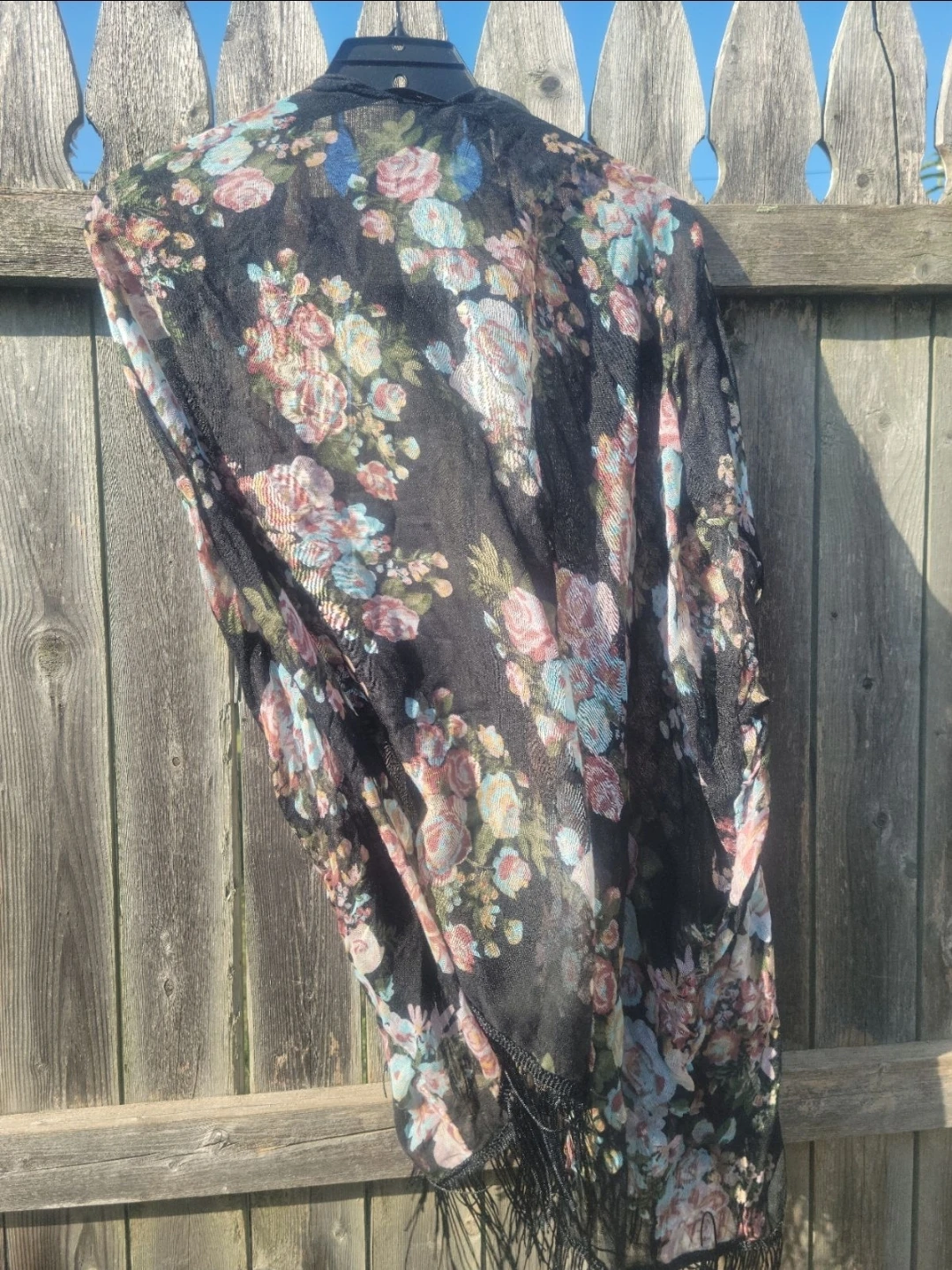 Black Floral Kimono with Fringe - photo 3