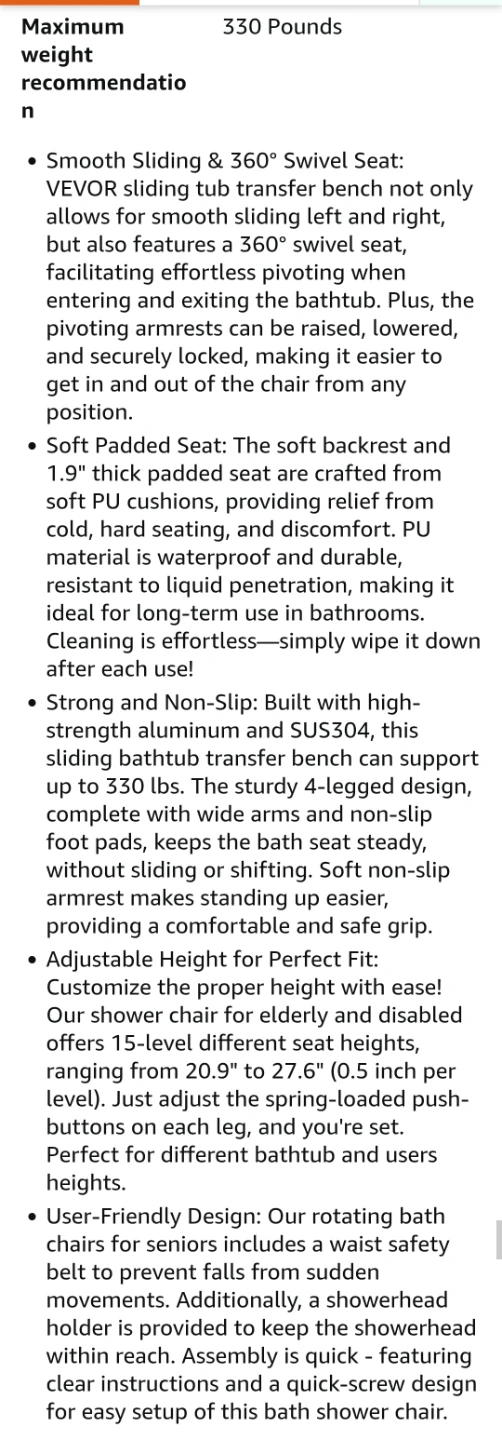Sliding Tub Transfer Bench with 360 Degree Swivel Seat - photo 4