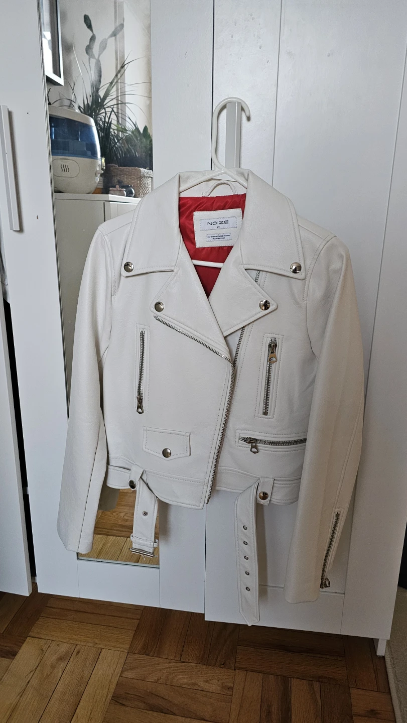 NOIZE White Faux Leather Moto Jacket