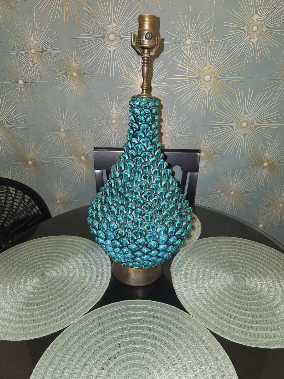 Teal Ceramic Pineapple Table Lamp