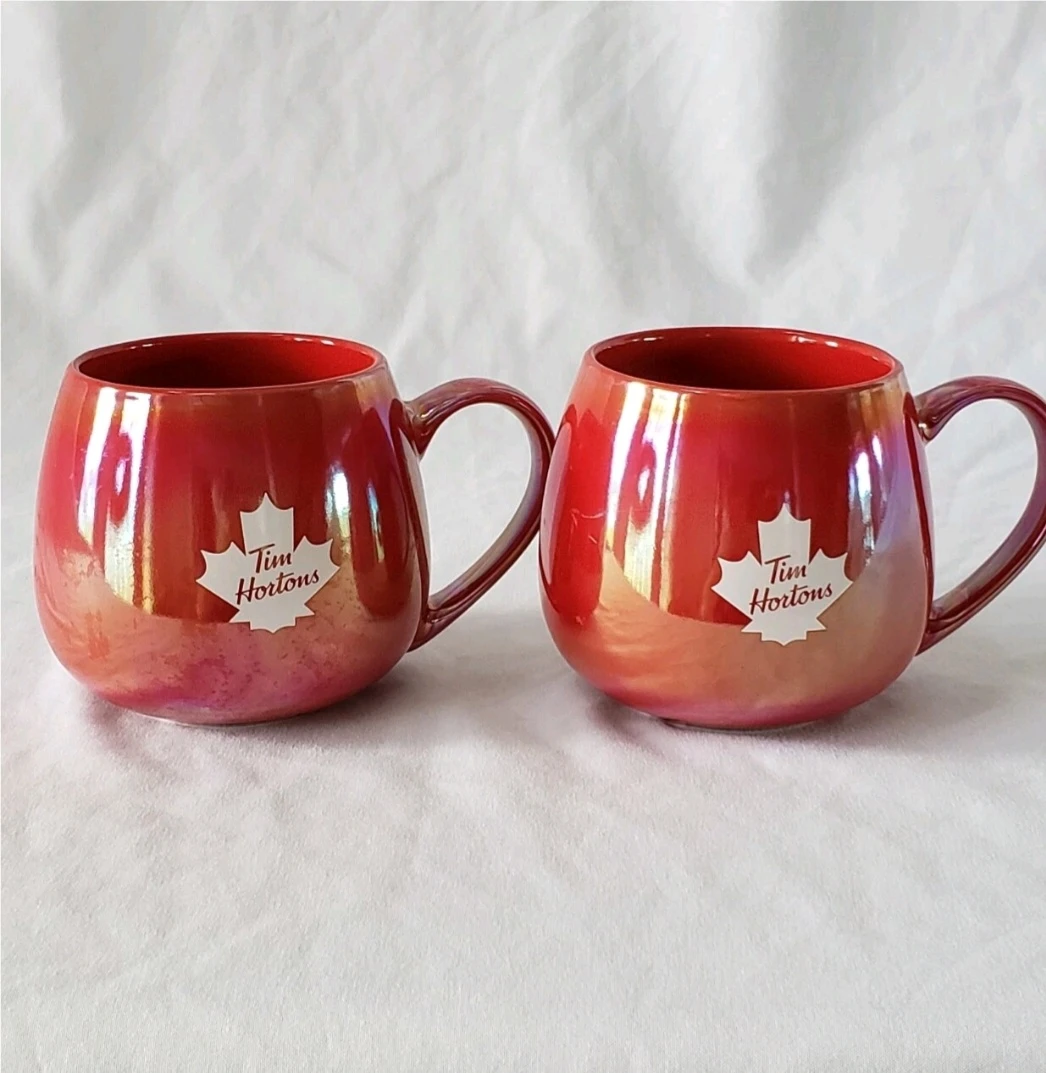 Pair of TIM HORTONS Red Iridescent Mugs - Like New...never used