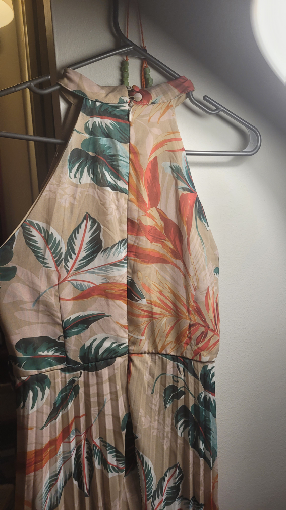 Women's Tropical Print Halter Dress with Pleated Skirt - photo 5
