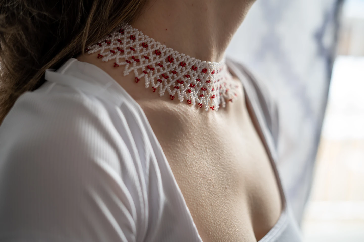 Beaded Choker Necklace with Ribbon Ties - photo 2