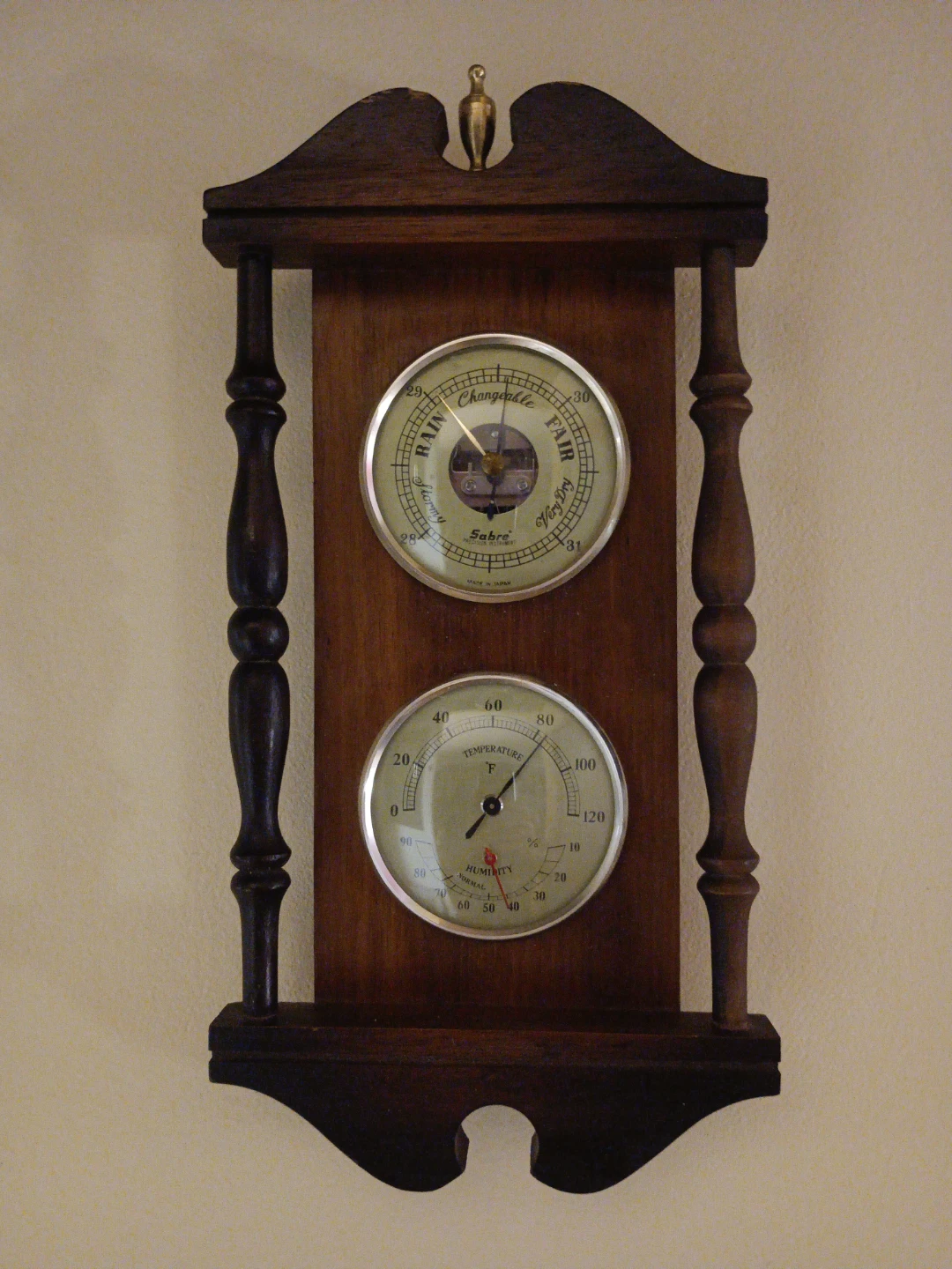 Vintage Wood Barometer and Thermometer Wall Set