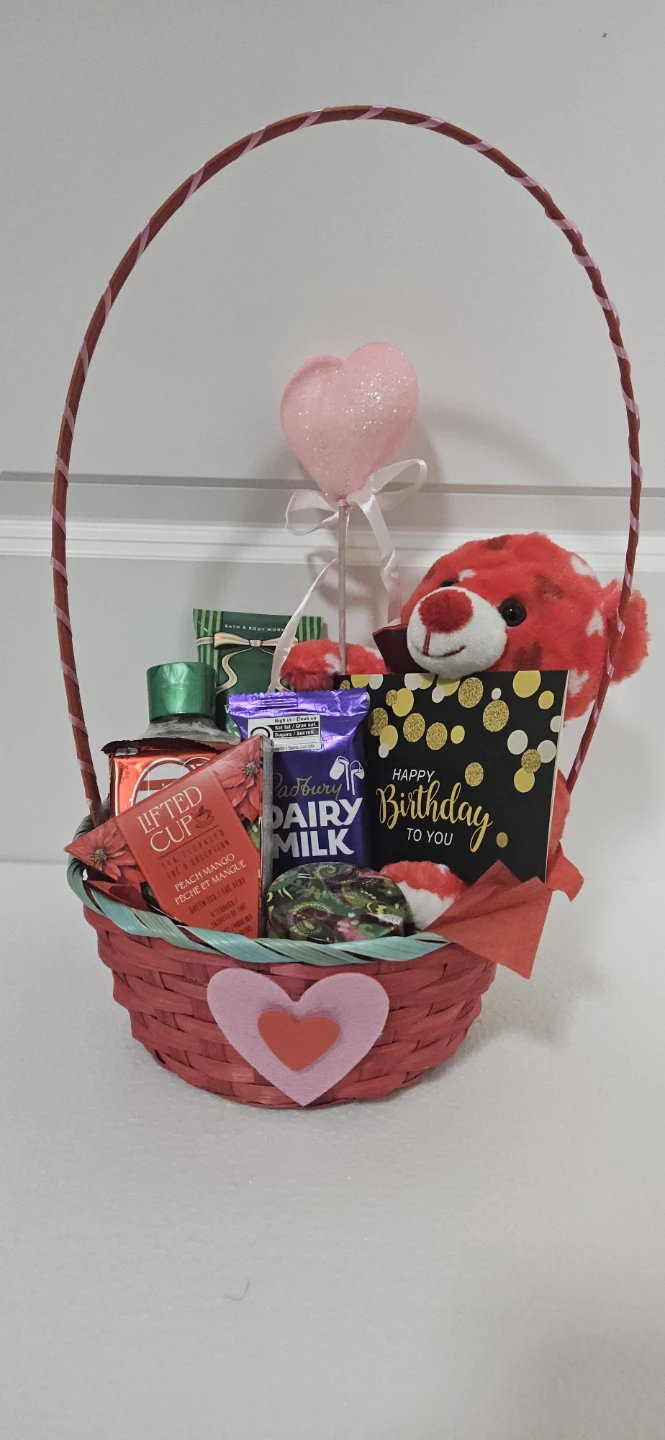 Birthday Gift Basket with Teddy Bear and Treats