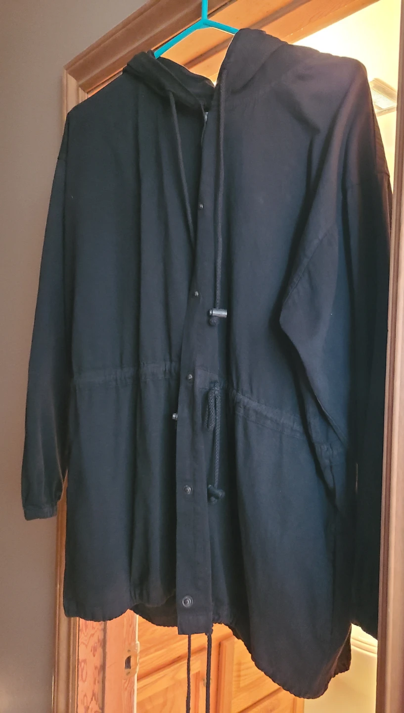 Black Hooded Jacket with Drawstring Waist