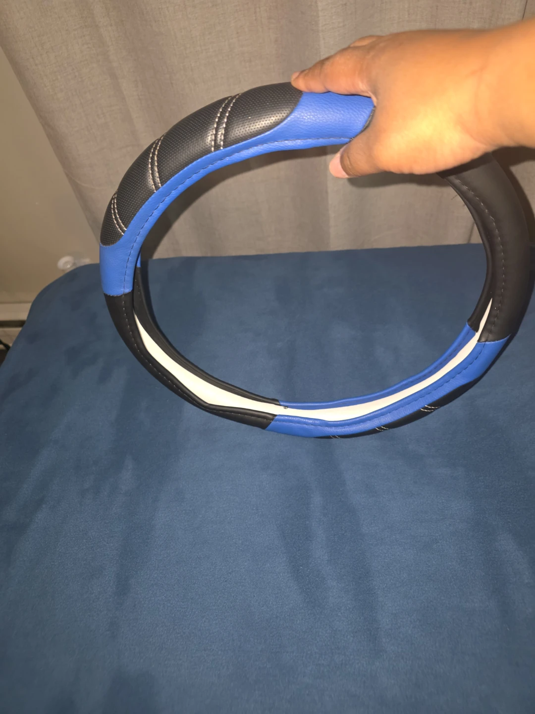Blue and Black Steering Wheel Cover