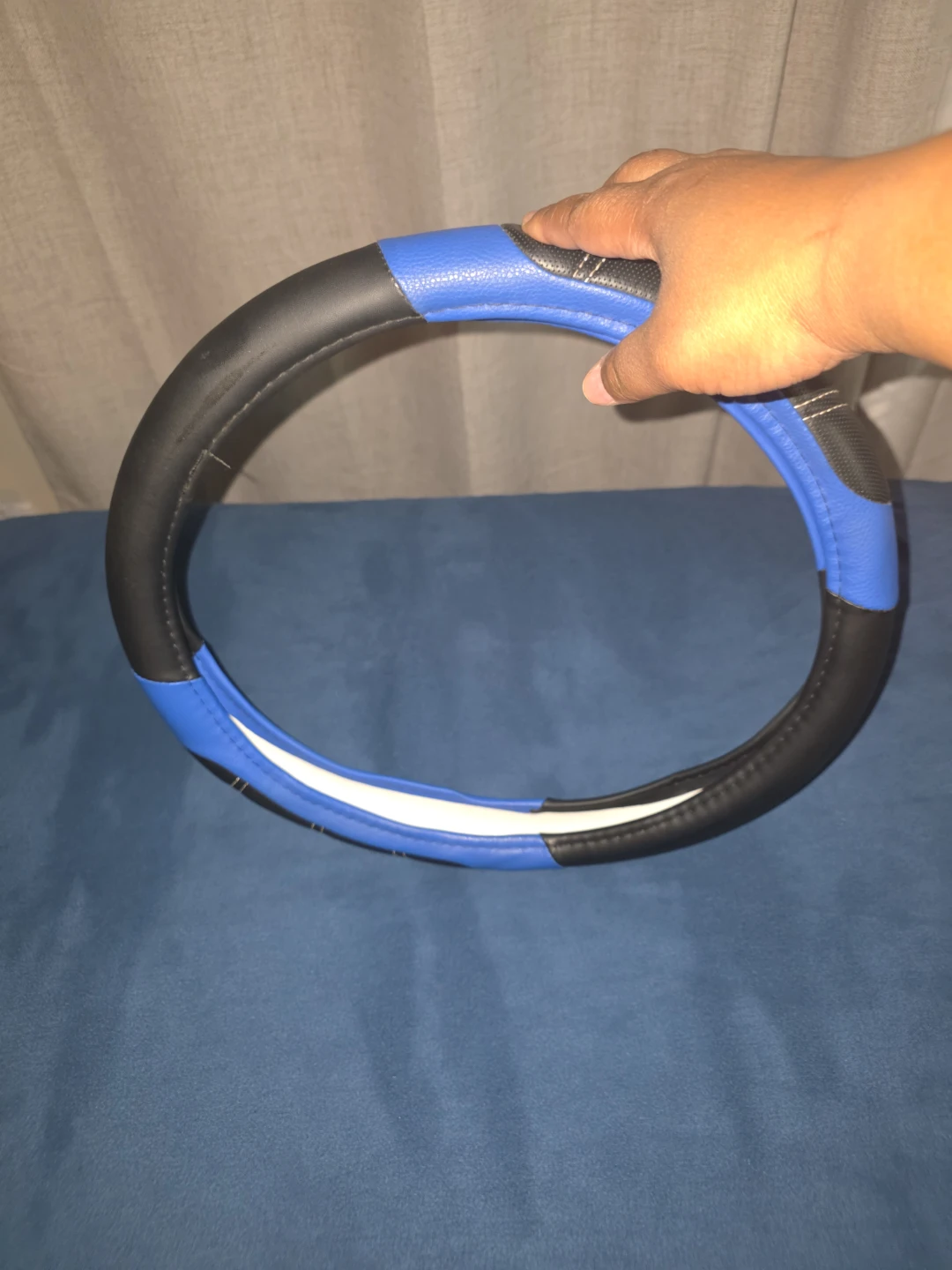 Blue and Black Steering Wheel Cover - photo 4