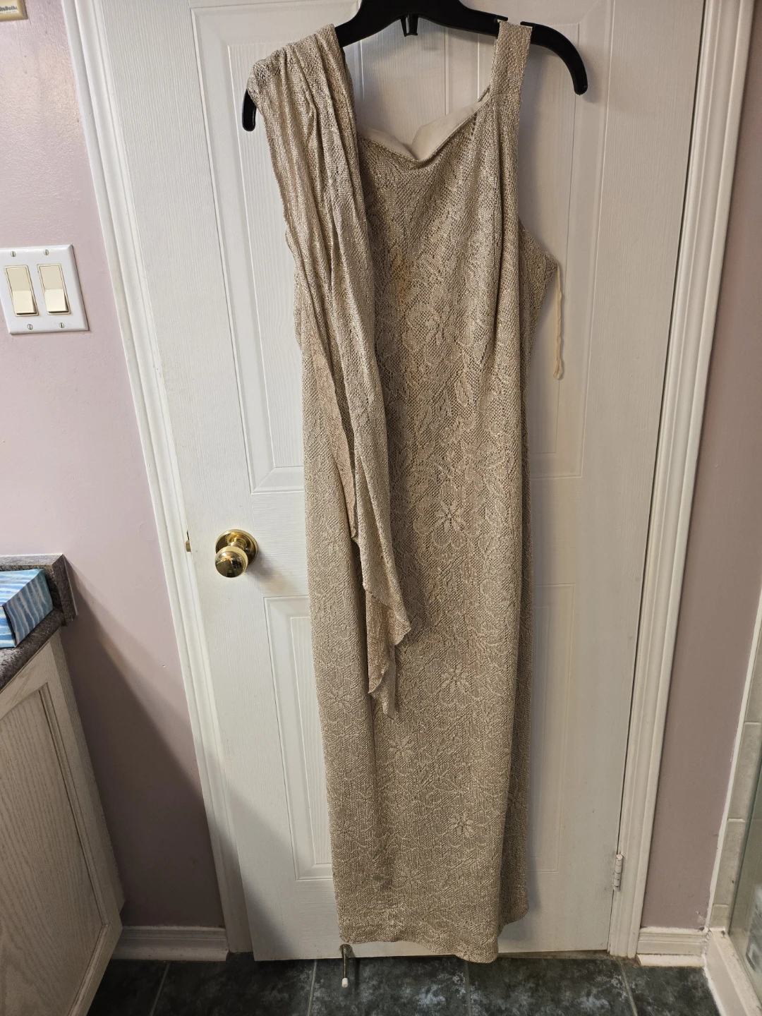 Laura Gold Formal Chain Back Maxi Dress with Shawl