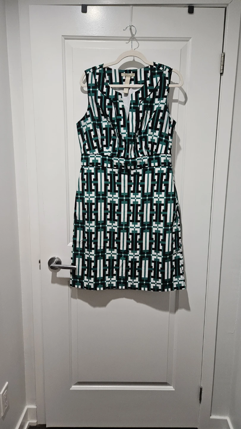 Banana Republic Sleeveless Green Geometric Print Dress Size 12 - photo 4