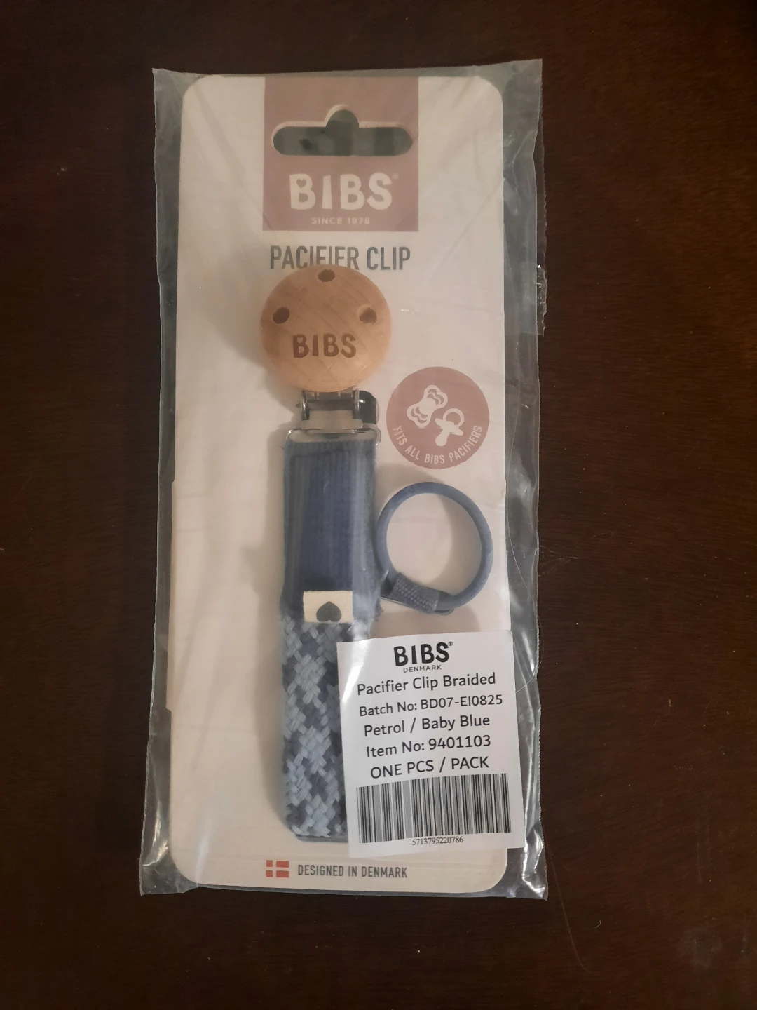 BIBS Pacifier Clip Braided - Petrol / Baby Blue
