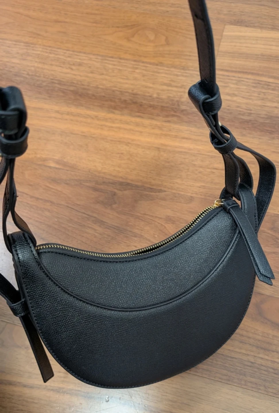 Black Crescent Shoulder Bag with Adjustable Strap