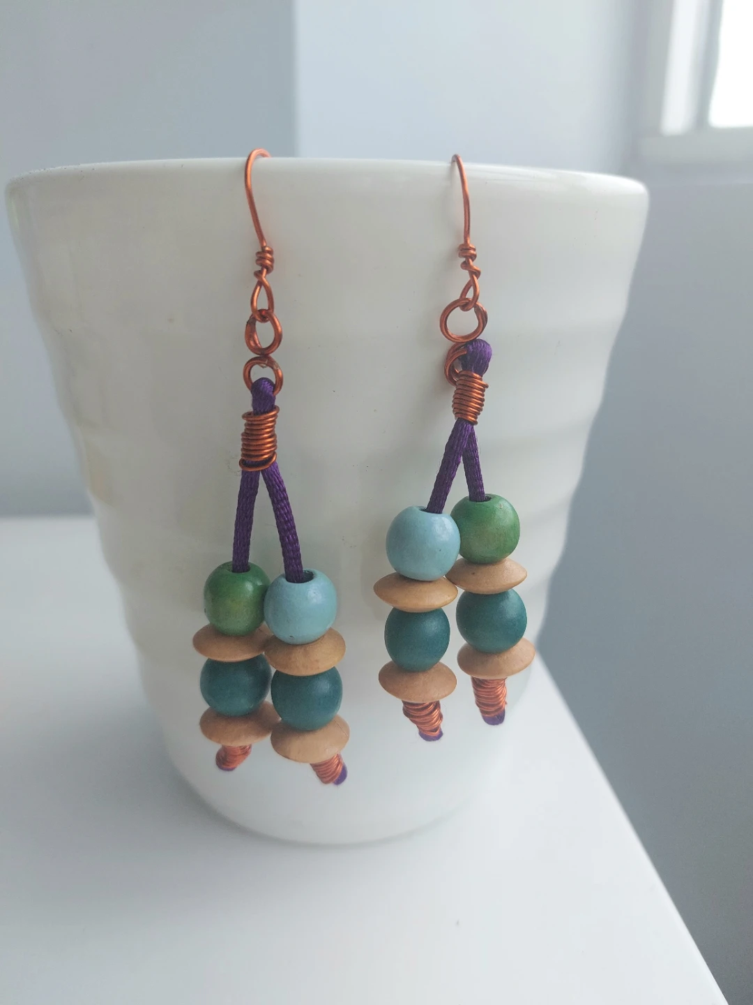 Handmade Beaded Copper Earrings