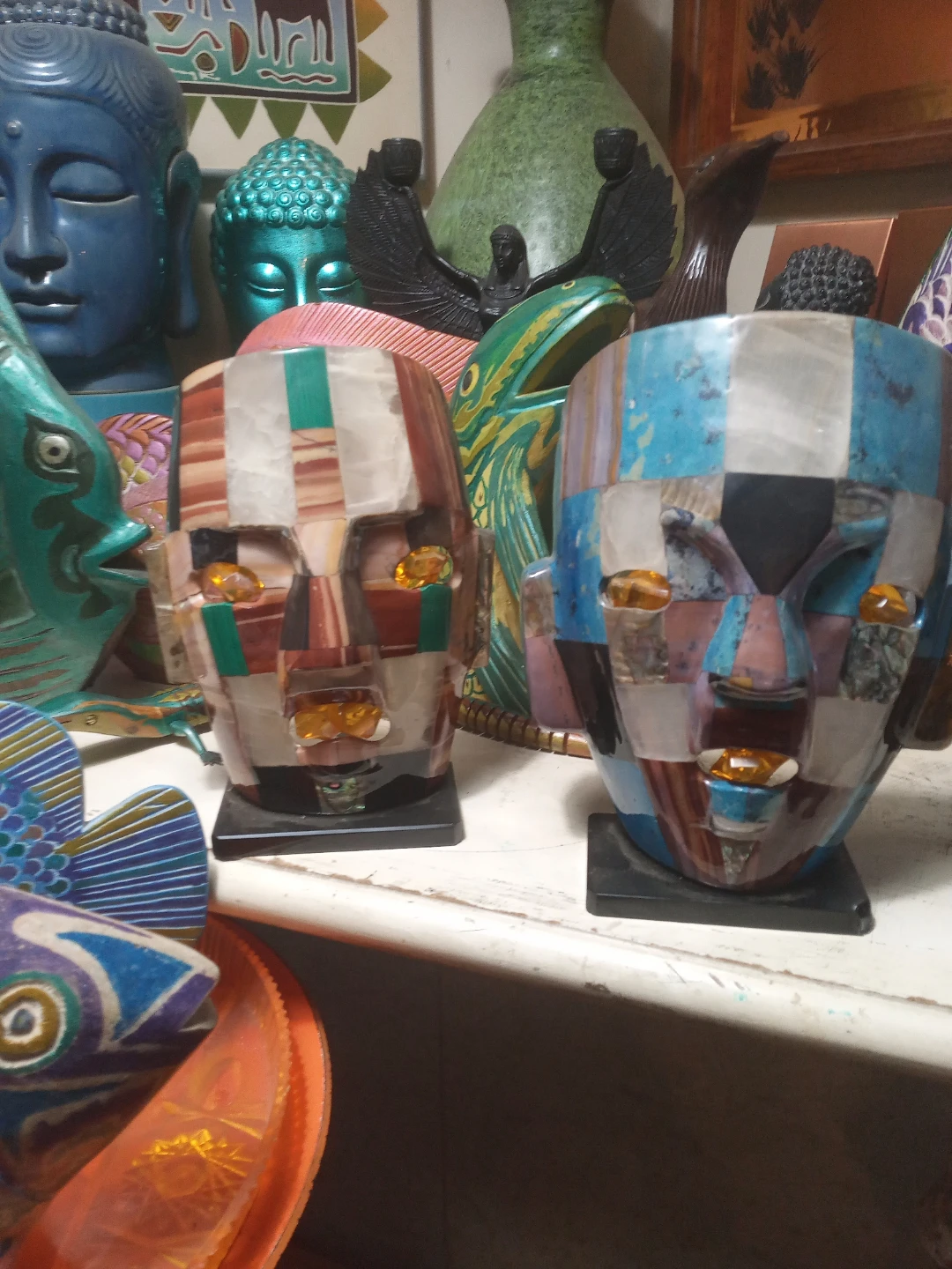 Mosaic Stone Face Sculptures