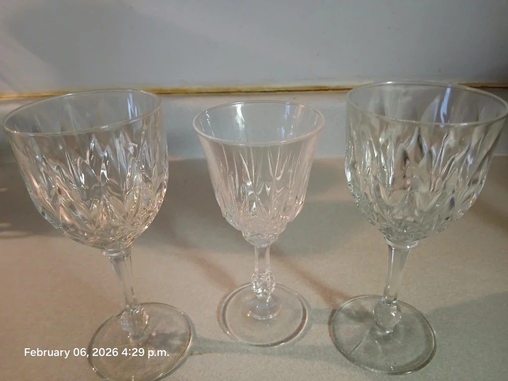 Set of 3 Crystal Cut Wine Glasses