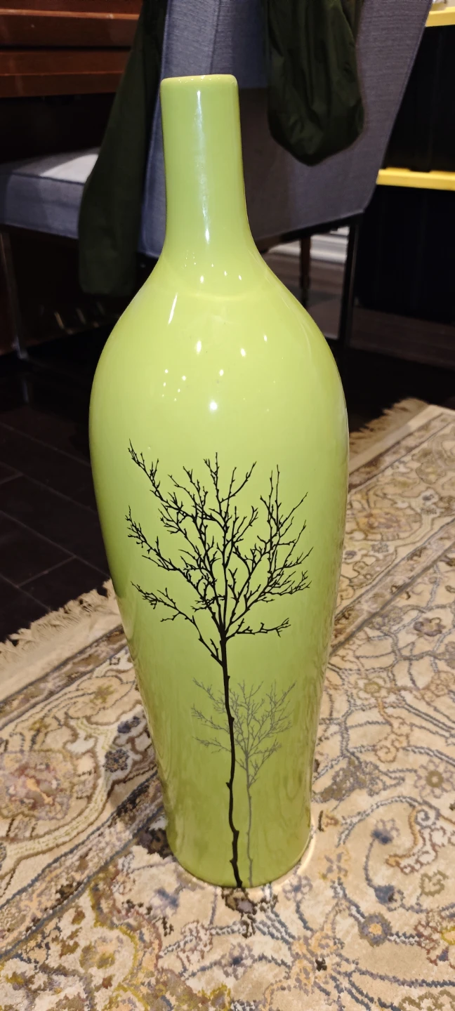 Large Lime Green Ceramic Vase with Tree Design - photo 2