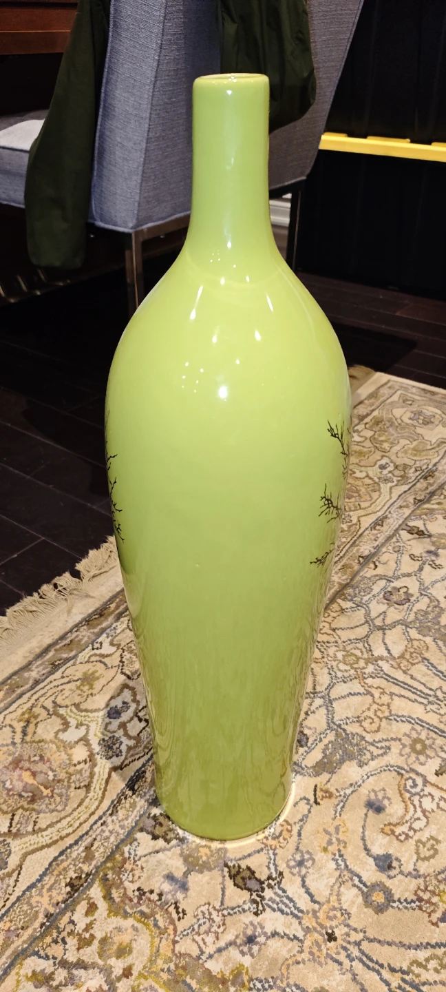 Large Lime Green Ceramic Vase with Tree Design - photo 3